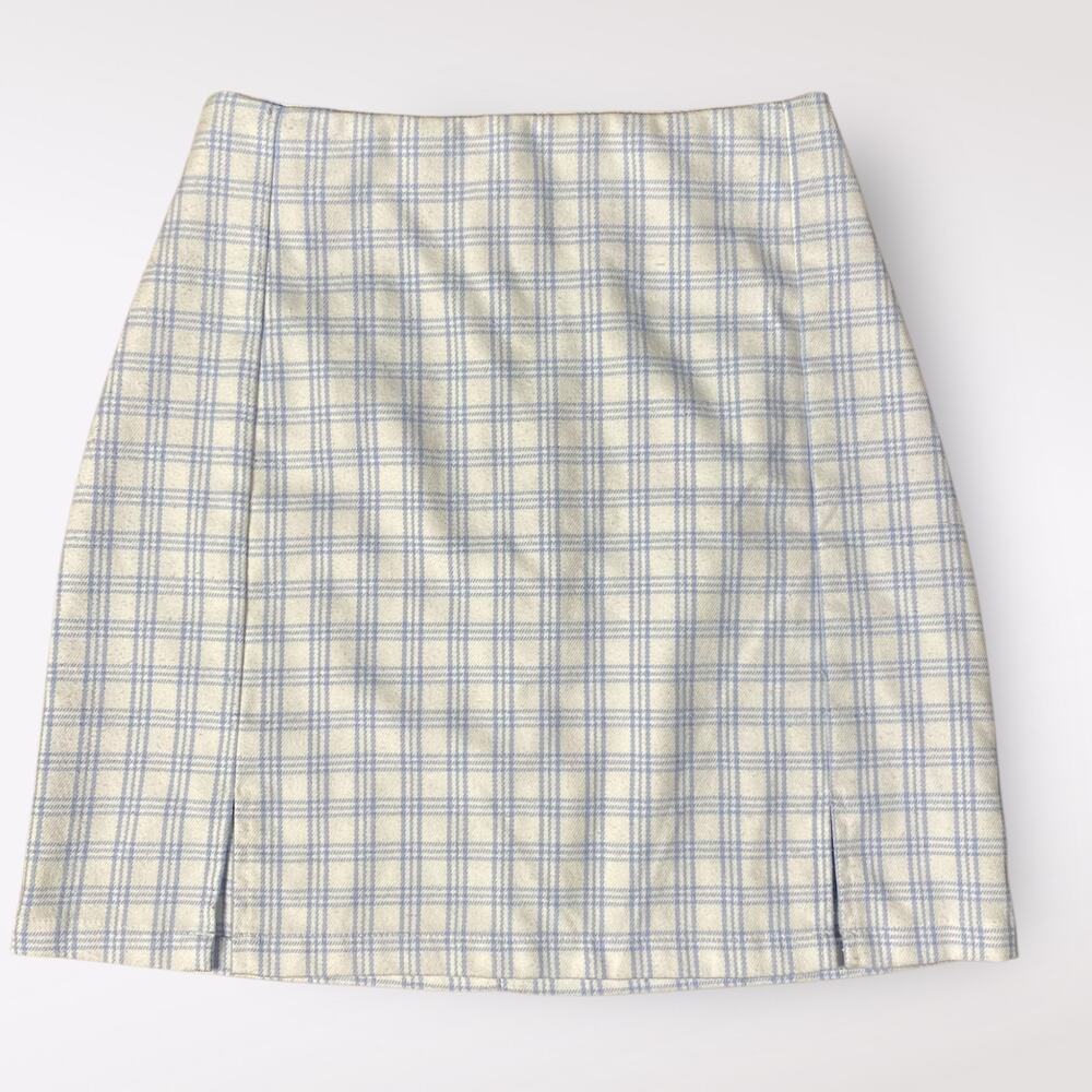 Brandy Melville John Galt Cara Plaid Baby Blue White Mini Skirt Size OS‎ XS/S